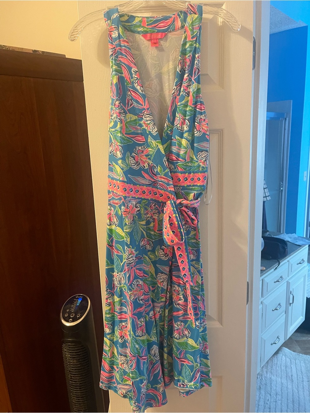 Blue Tropical Wrap Dress
